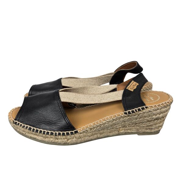 Toni Pons Teidi-P Balck Tan Espadrille Wedge Sandals Sz 41 US 10 Open Toe - Picture 6 of 14